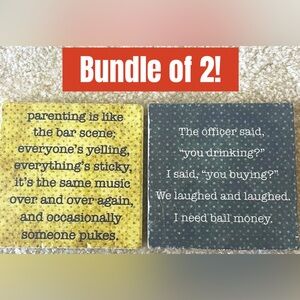 Set of Two Funny‎ ceramic Coasters.